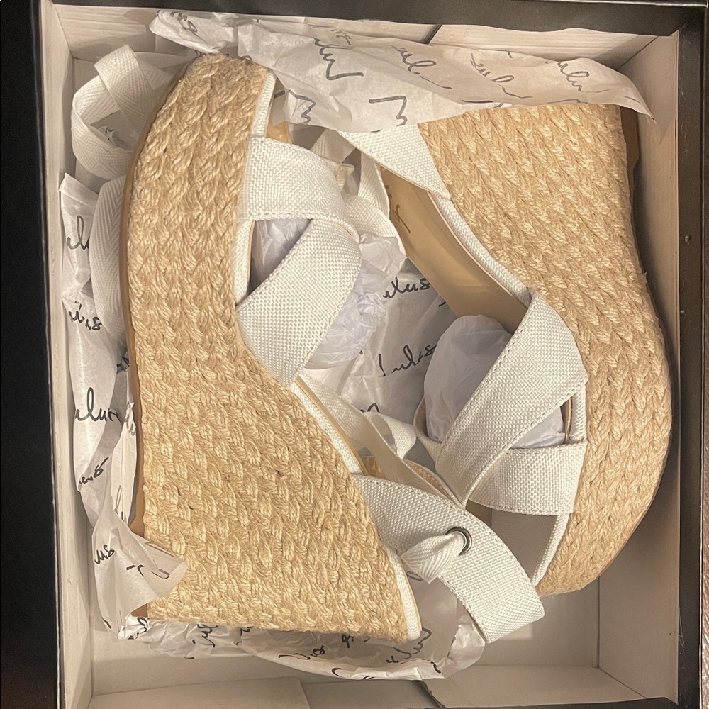 Lulu's Cream and Tan Espadrille Wedges
